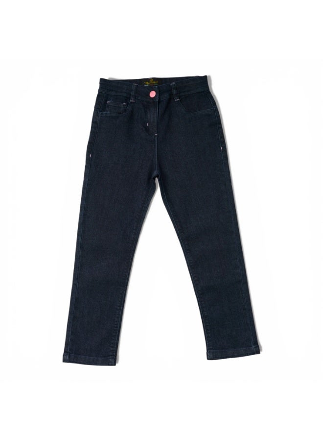 MARWAN Girls Long Pant with Adjustable Waist Belt and Rib Waist Cotton Spandex Ages 2 to 8 Years - Image 1